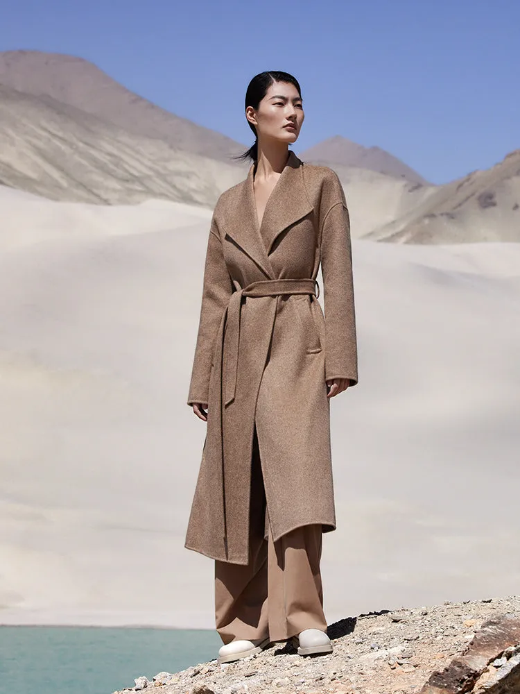 Lapel Wrapped Cashmere Women Coat