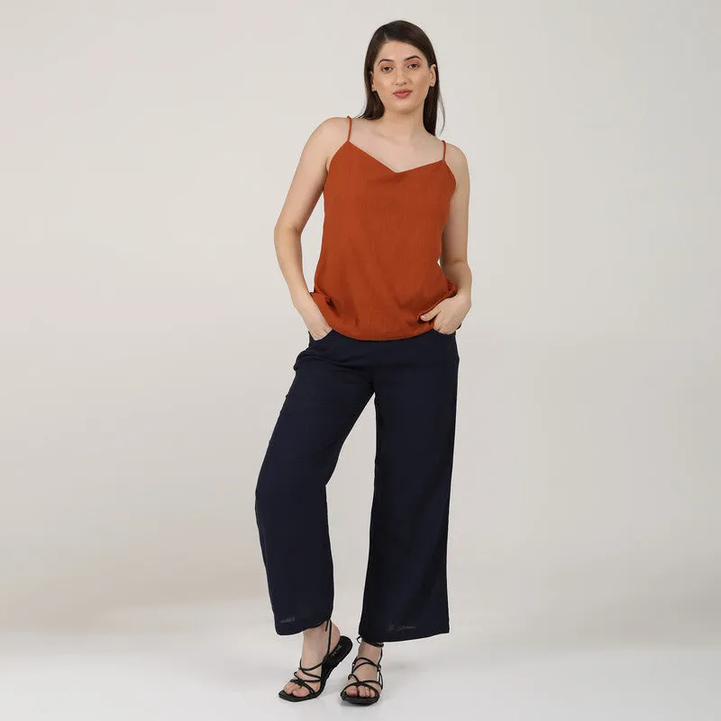 Linen Blue Casual Pants for Women | Wide Leg