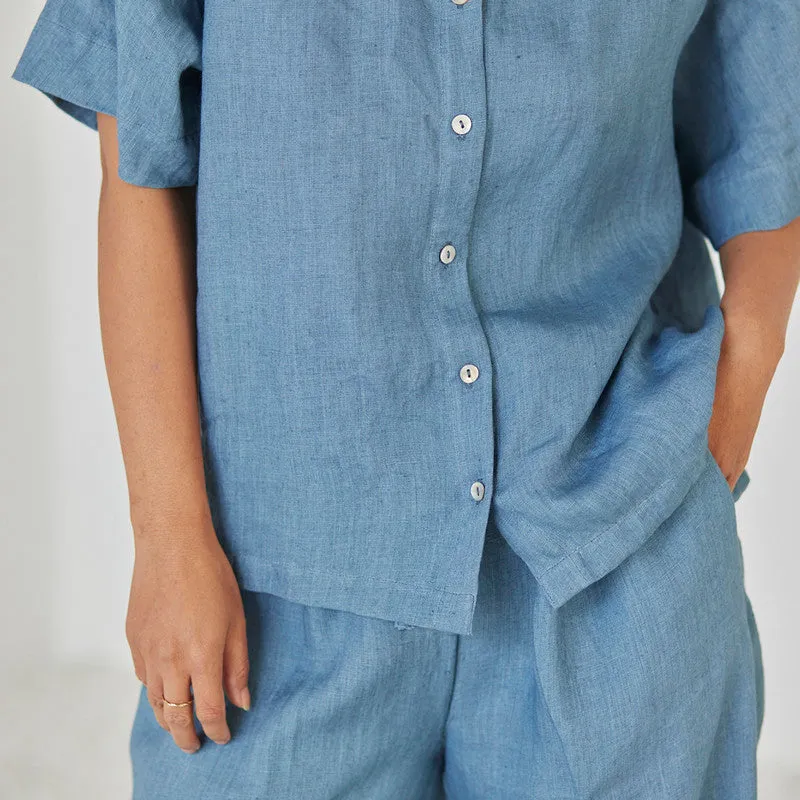 Linen Co Ord Set For Women | Shirt & Pant | Oversized | Blue