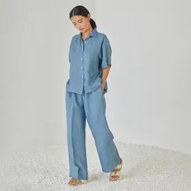 Linen Co Ord Set For Women | Shirt & Pant | Oversized | Blue