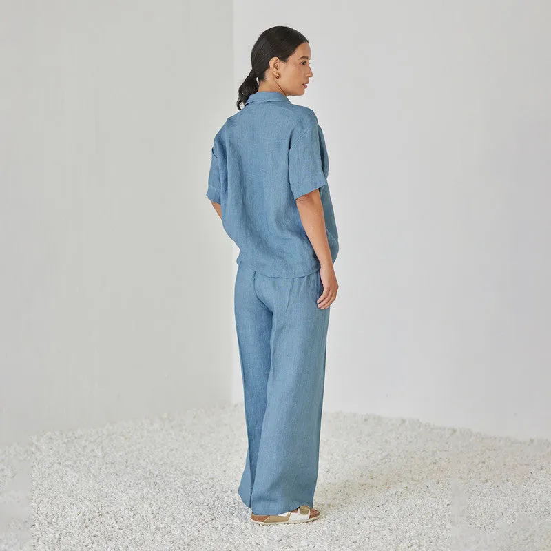 Linen Co Ord Set For Women | Shirt & Pant | Oversized | Blue