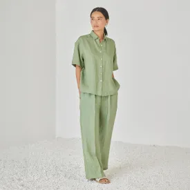 Linen Co Ord Set For Women | Shirt & Pant | Oversized | Green