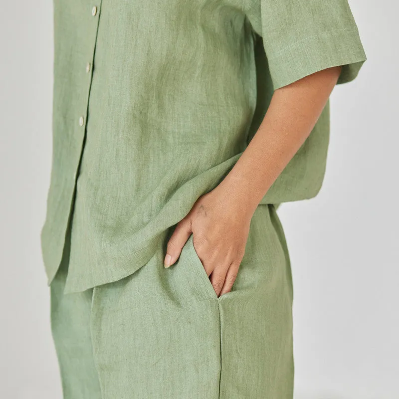 Linen Co Ord Set For Women | Shirt & Pant | Oversized | Green