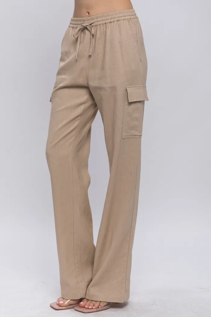 LINEN STRAIGHT LEG CARGO PANTS