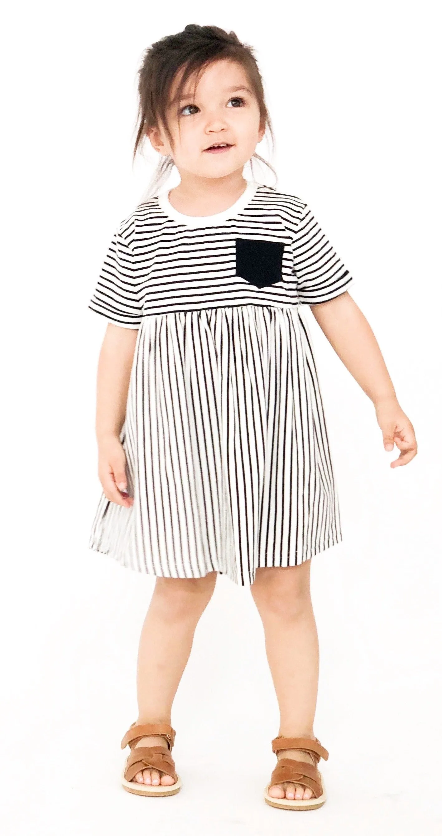 Little Bipsy Stripe Swoop Dress-Black