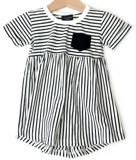 Little Bipsy Stripe Swoop Dress-Black