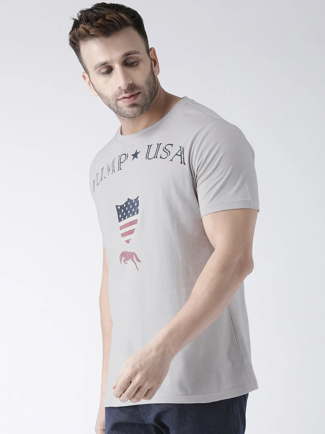 Men Grey Round Neck Tshirt