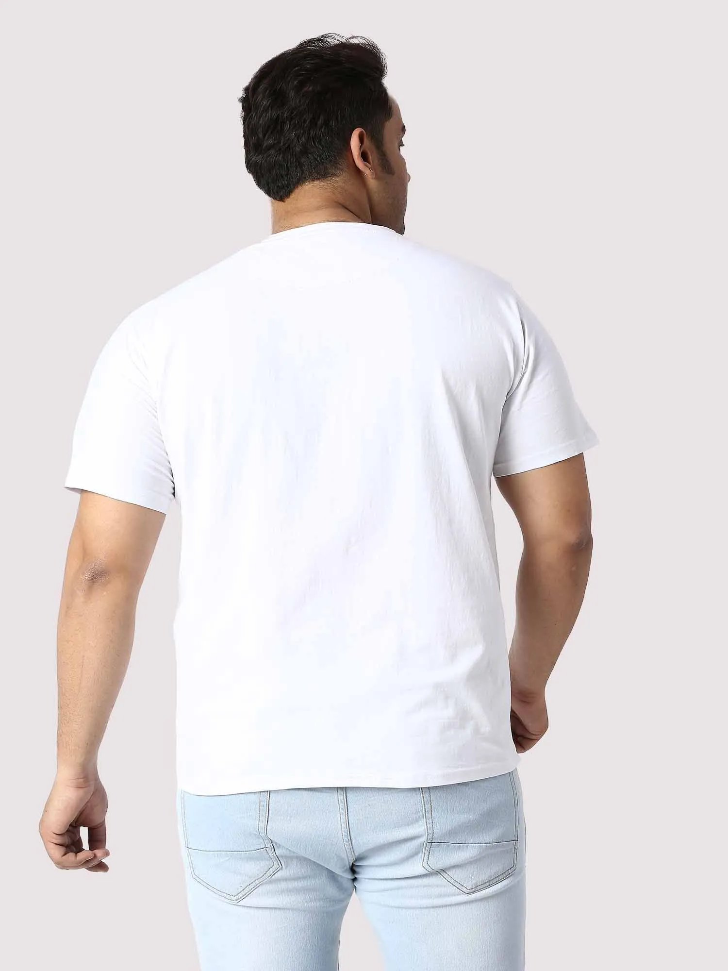 Men Plus Size White Always Be Cool Printed Round Neck T-Shirt