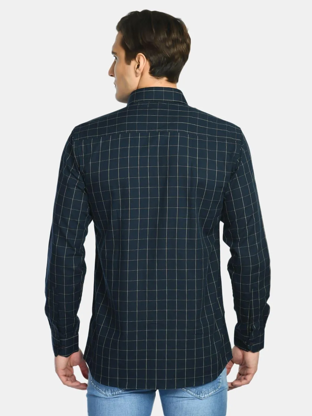 Men's Checks Cotton Spread Collar Shirt