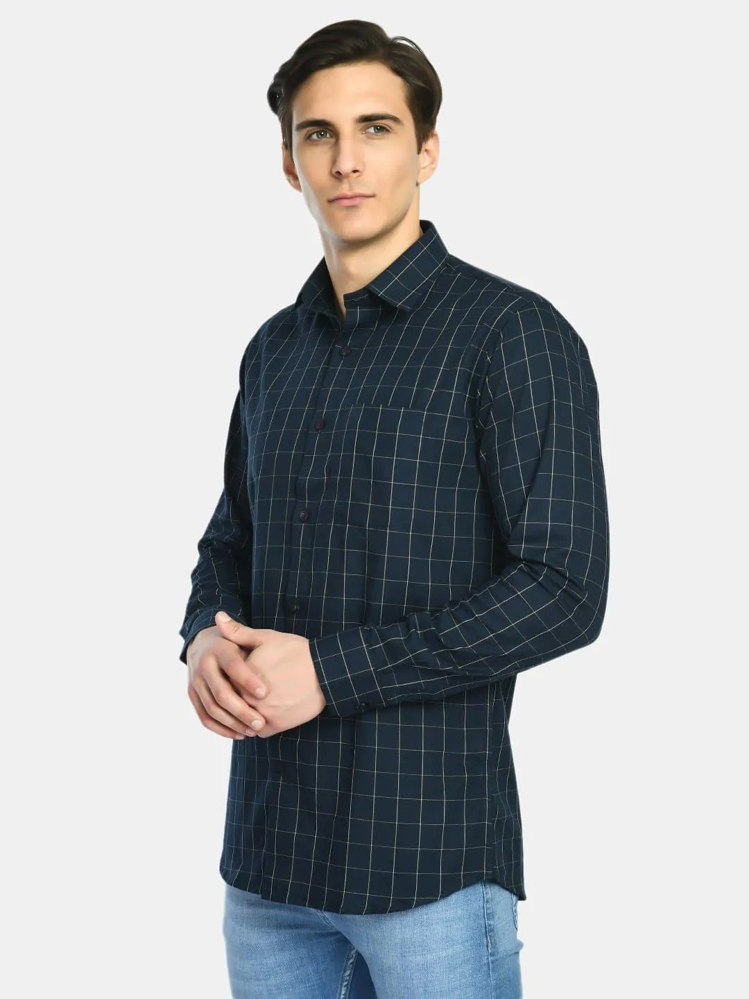 Men's Checks Cotton Spread Collar Shirt