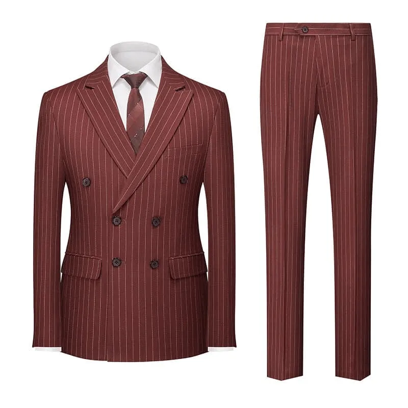 Men's Formal Striped 2 Pieces Double Breasted Peak Lapel Suit Tuxedos (Blazer Pants）