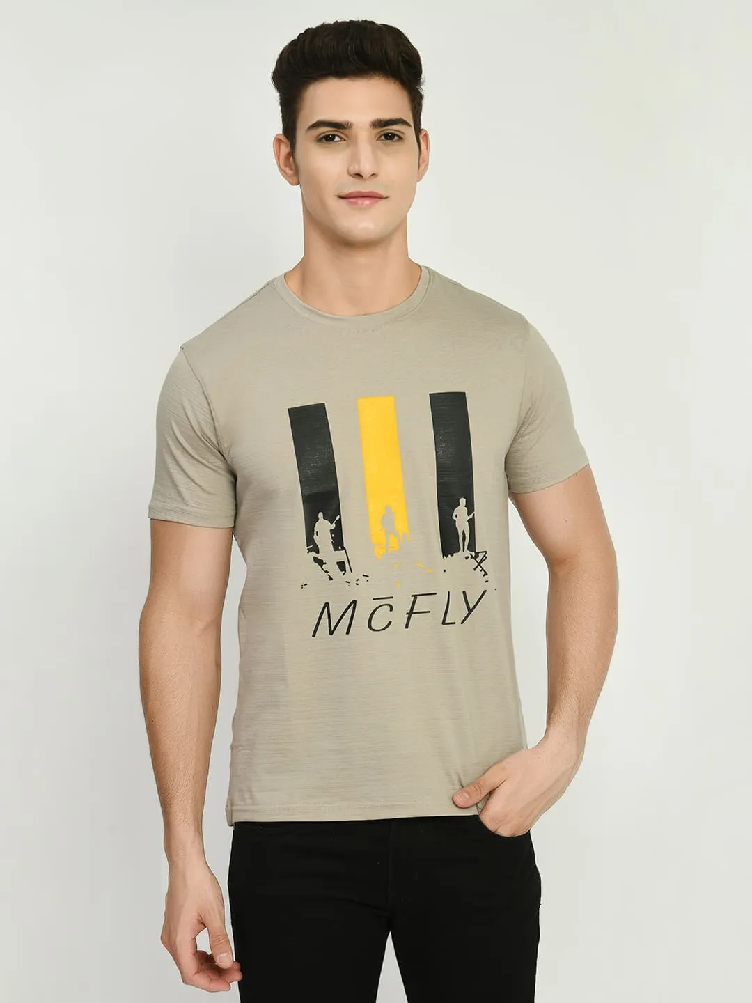 Men’s Printed Round Regular Fit T-Shirt - Grey