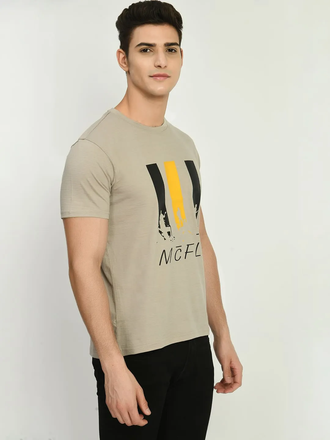 Men’s Printed Round Regular Fit T-Shirt - Grey