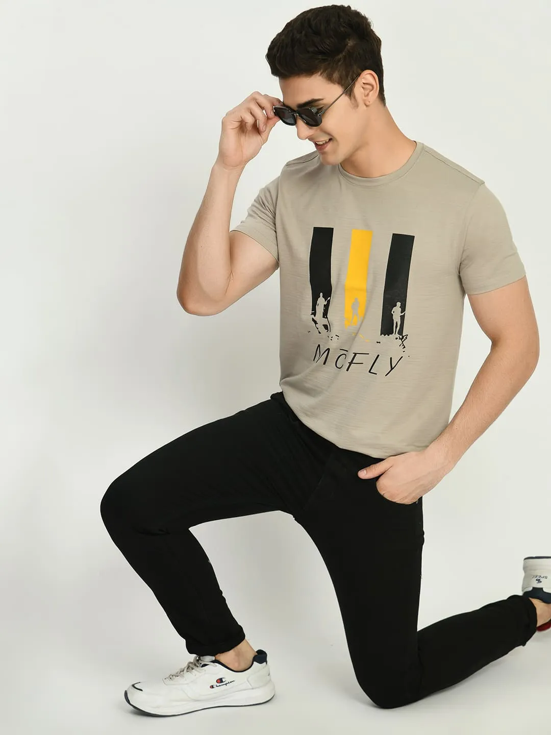 Men’s Printed Round Regular Fit T-Shirt - Grey