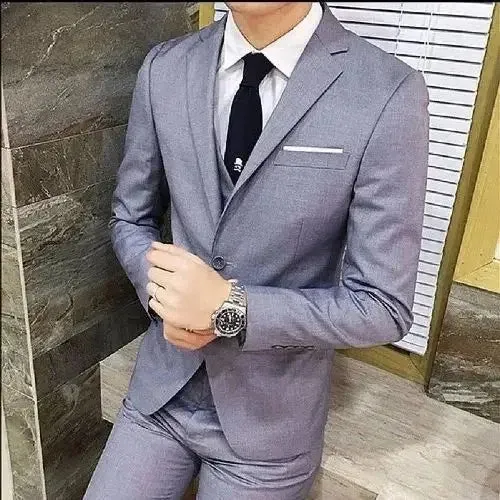 Men's Three-piece Suit Casual Slim Fit Western-style Business Attire Korean Version Youth Student Style Smooth Sihouette