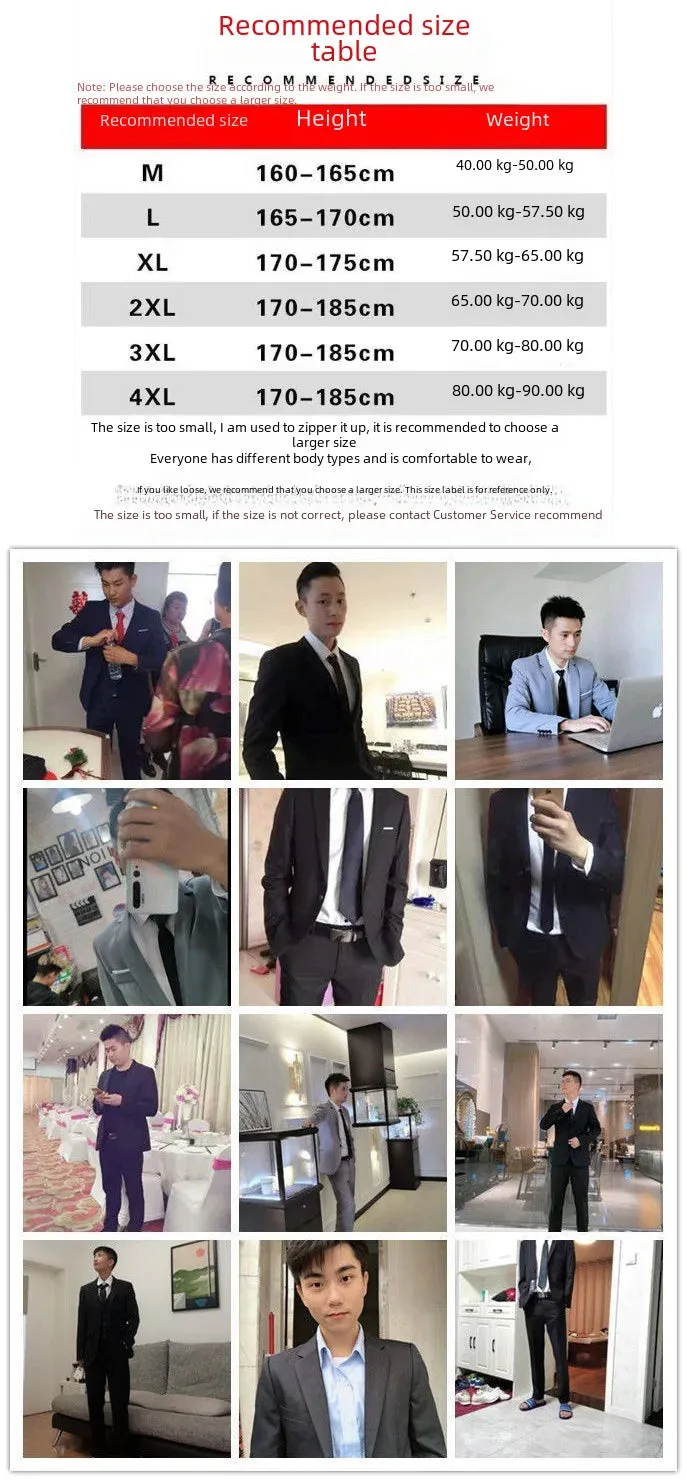 Men's Three-piece Suit Casual Slim Fit Western-style Business Attire Korean Version Youth Student Style Smooth Sihouette