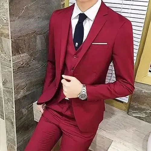 Men's Three-piece Suit Casual Slim Fit Western-style Business Attire Korean Version Youth Student Style Smooth Sihouette