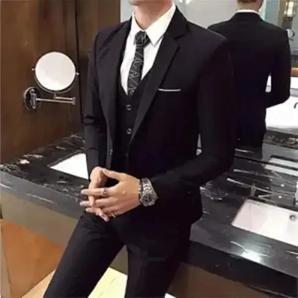 Men's Three-piece Suit Casual Slim Fit Western-style Business Attire Korean Version Youth Student Style Smooth Sihouette