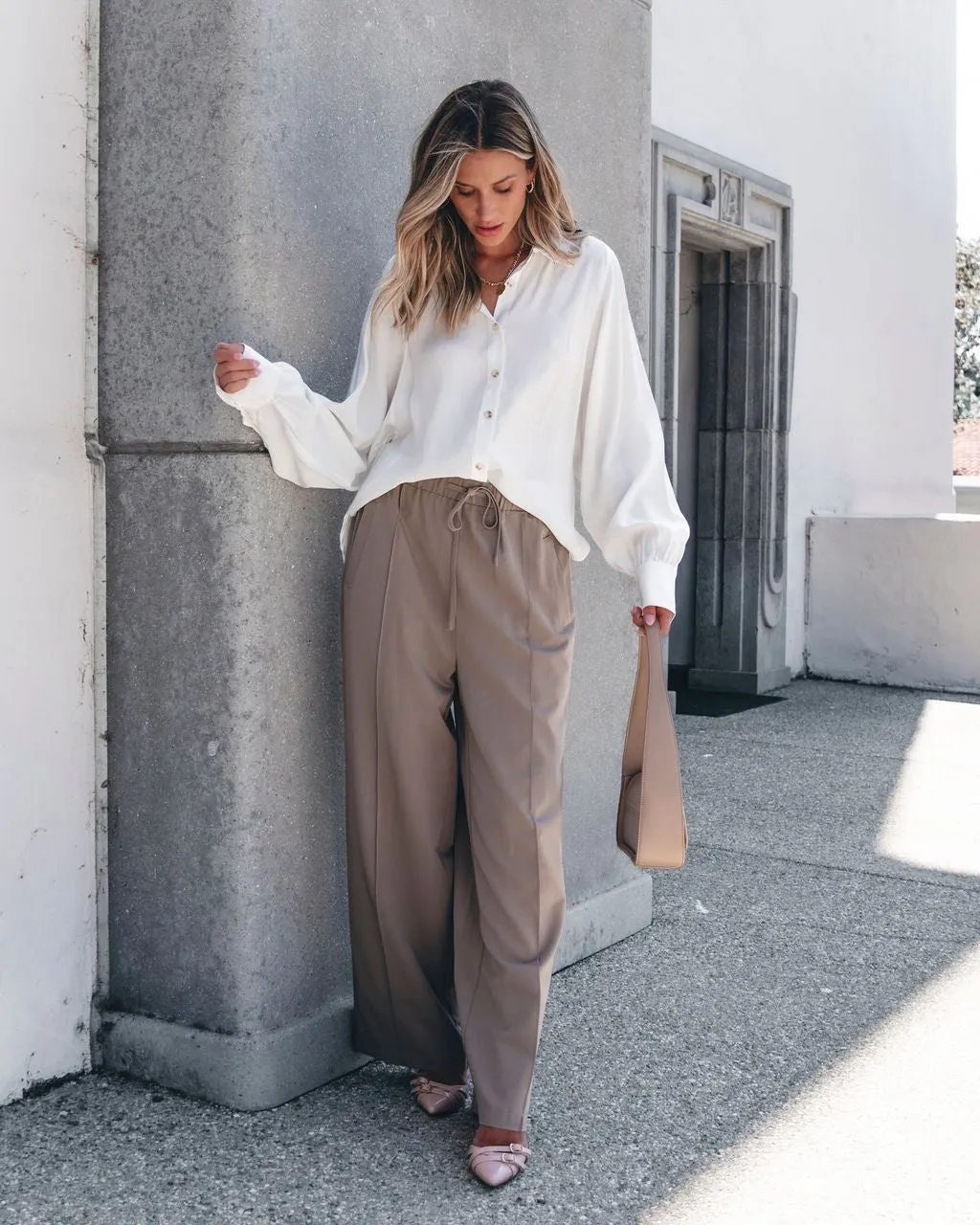 Muse By Magnolia Mocha Drawstring Wide Leg Pants - DOORBUSTER