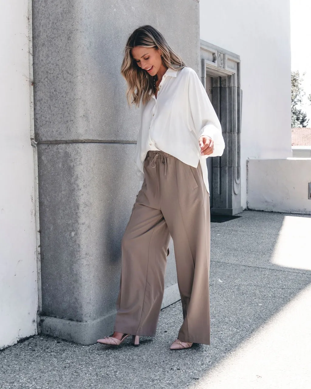 Muse By Magnolia Mocha Drawstring Wide Leg Pants - DOORBUSTER