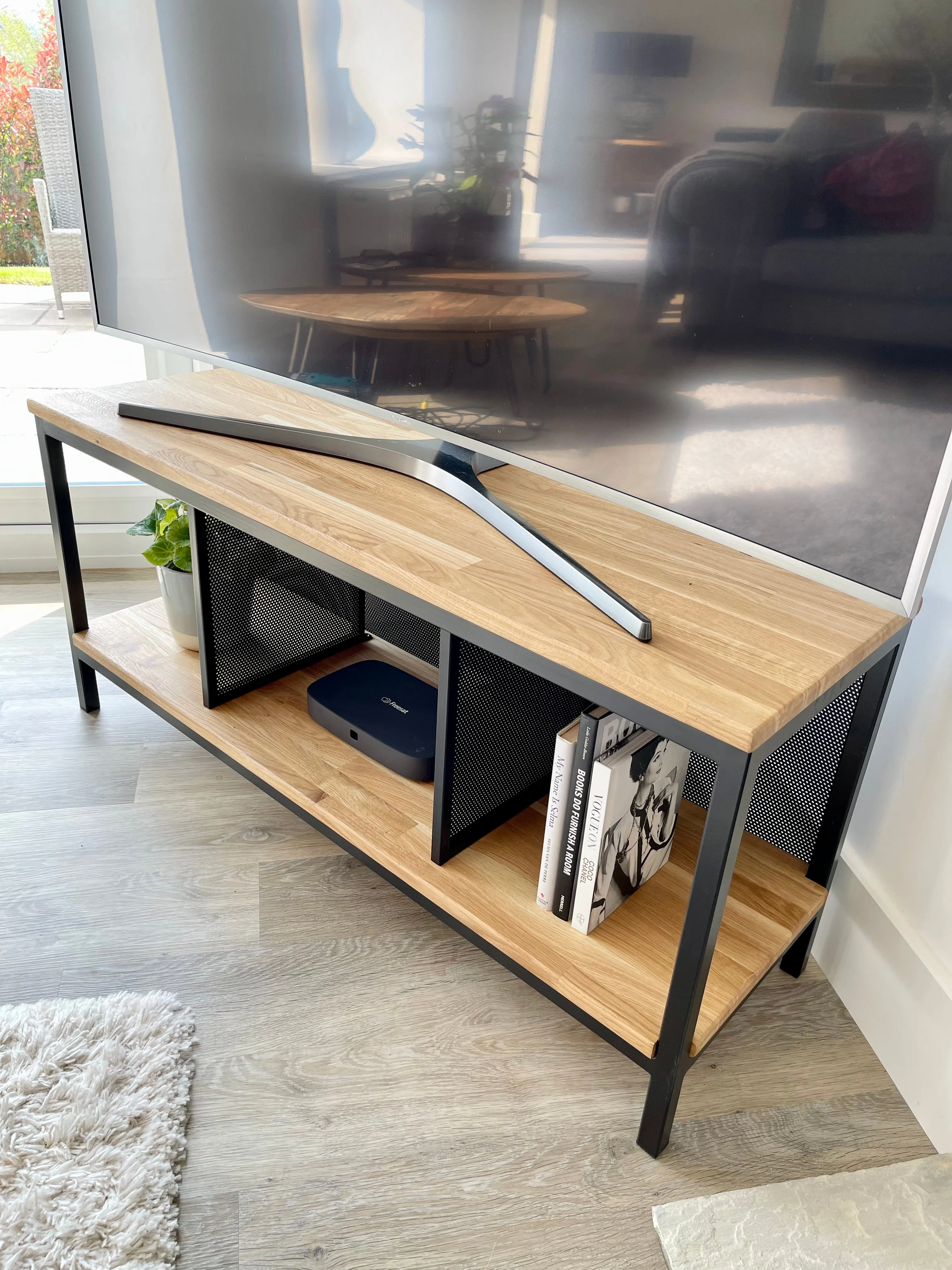 Oak Metal TV Media Unit