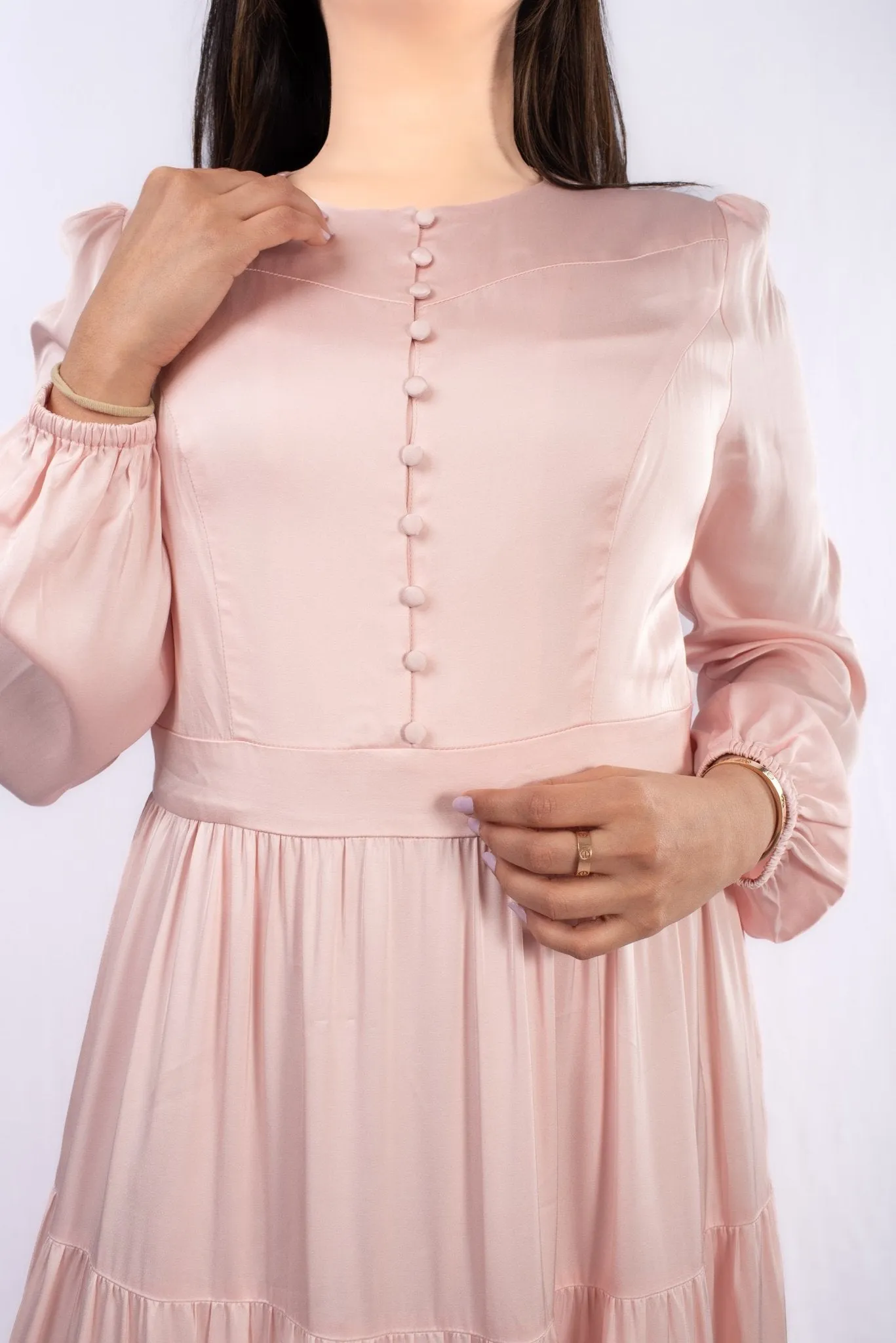 Perfect Elegant Dress for Parties Pink Colour long Sleeves Party Dress - CLEARANCE