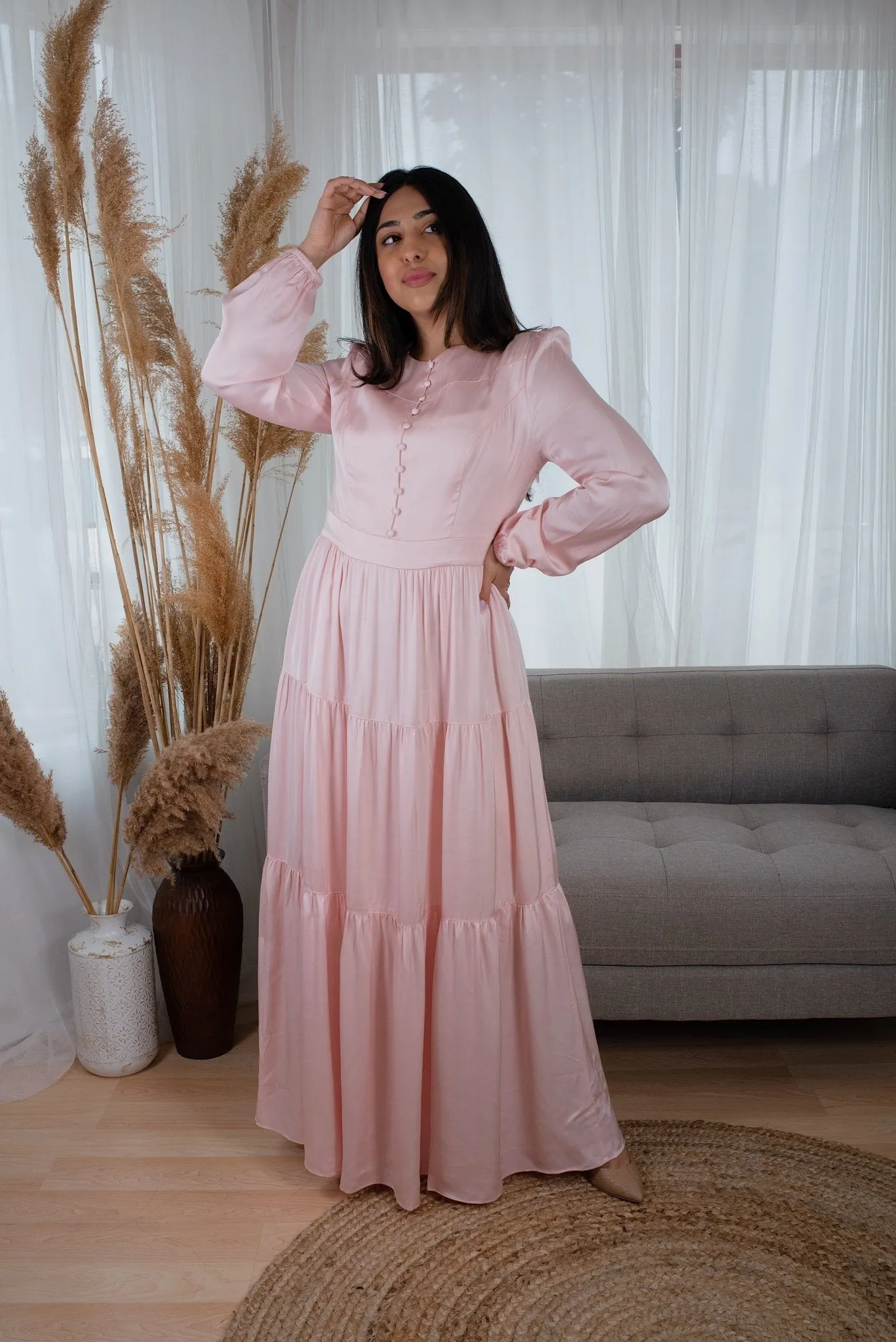 Perfect Elegant Dress for Parties Pink Colour long Sleeves Party Dress - CLEARANCE