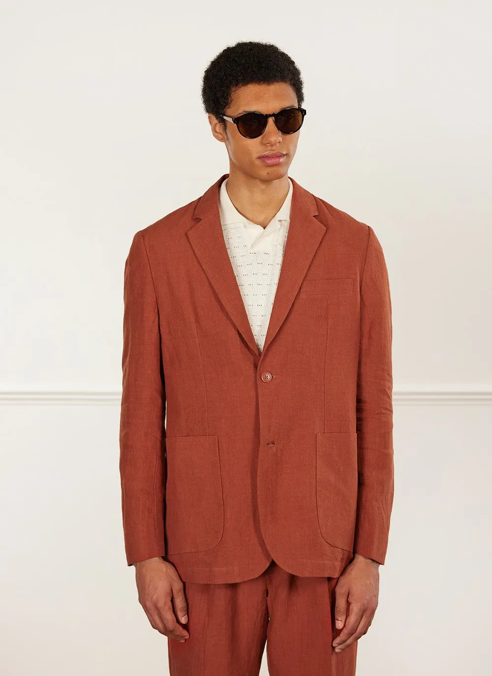 Relaxed Tailored Linen Blazer | Rust