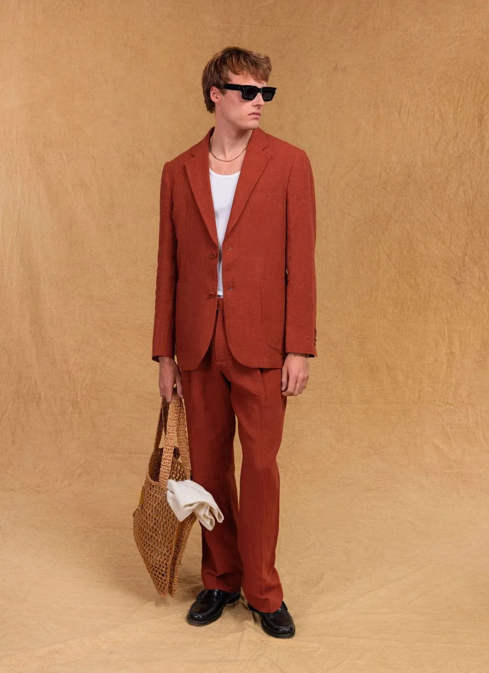 Relaxed Tailored Linen Blazer | Rust