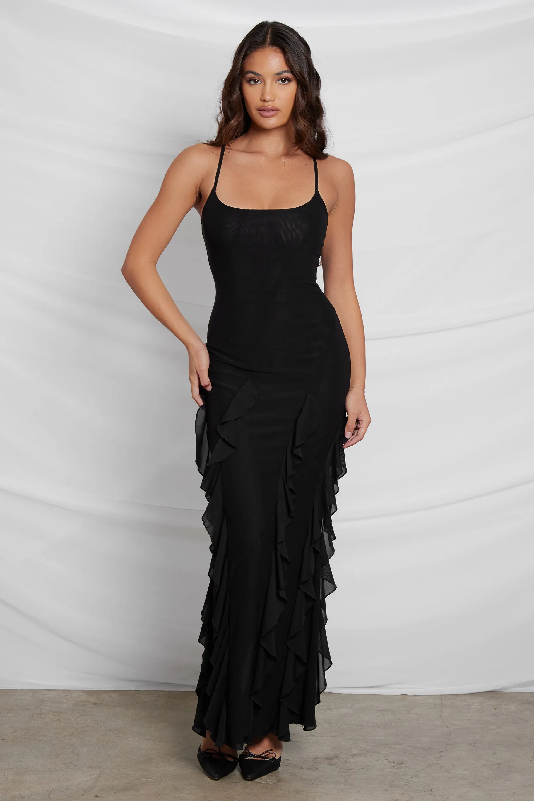 Rodeo Ruffle Graceful Mesh Maxi Dress