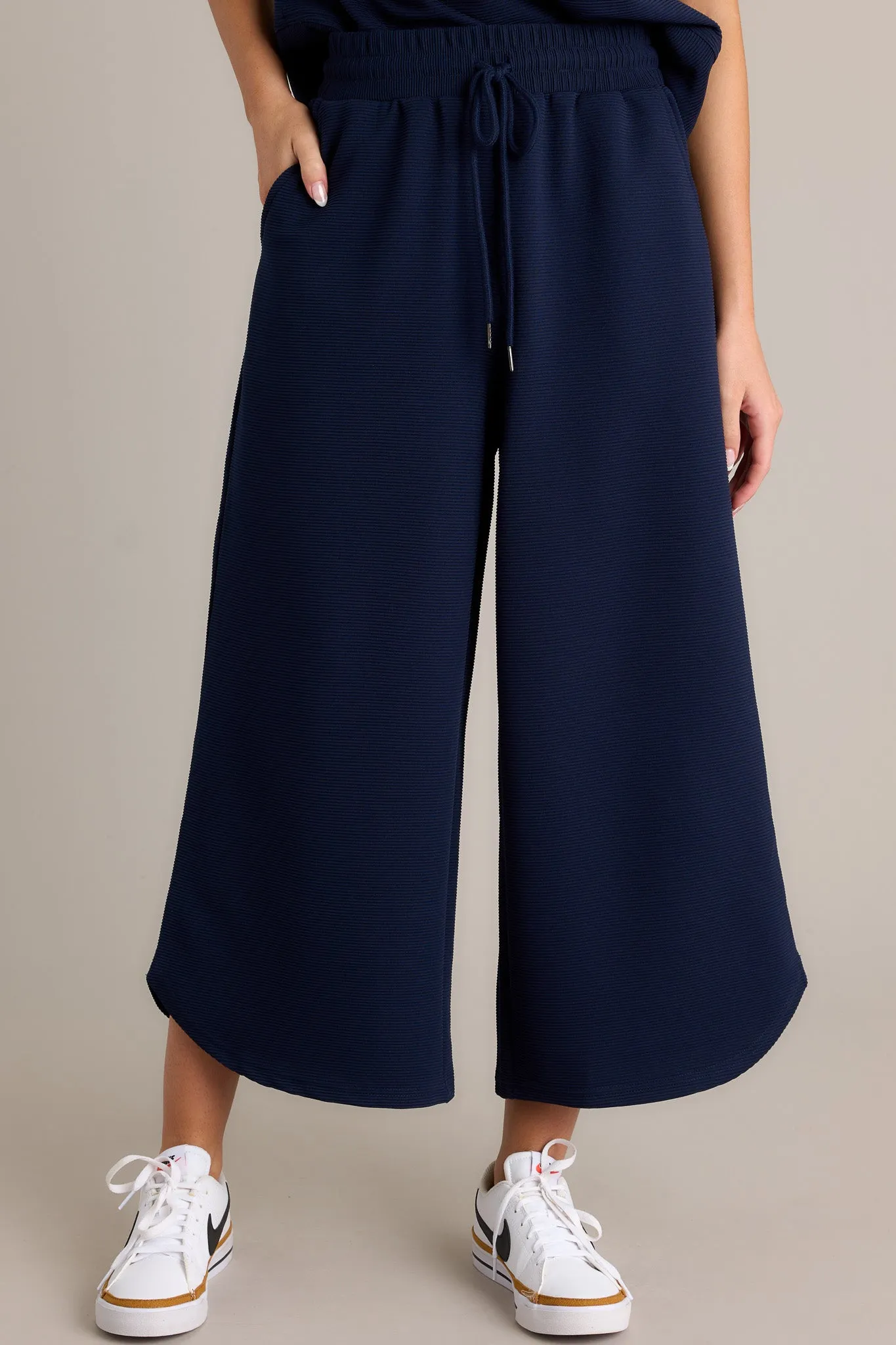 Sand Dune Navy Ribbed Wide Leg Pants