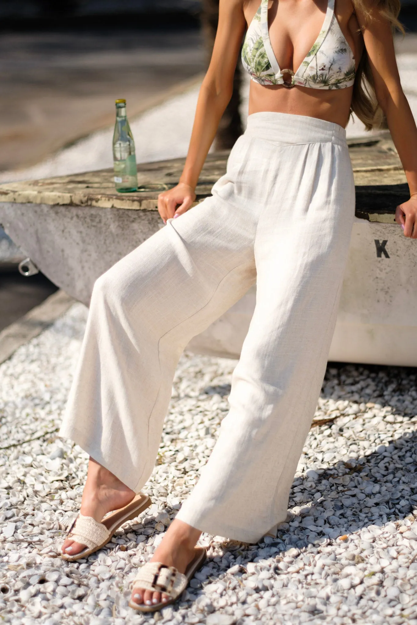 Sandy Shoreline Oatmeal Wide Leg Pants