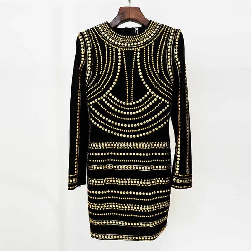 Short Gold Bead Embroidered Dress Mini Dress