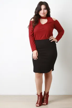 Simple Stretch Knit Pencil Cut Skirt