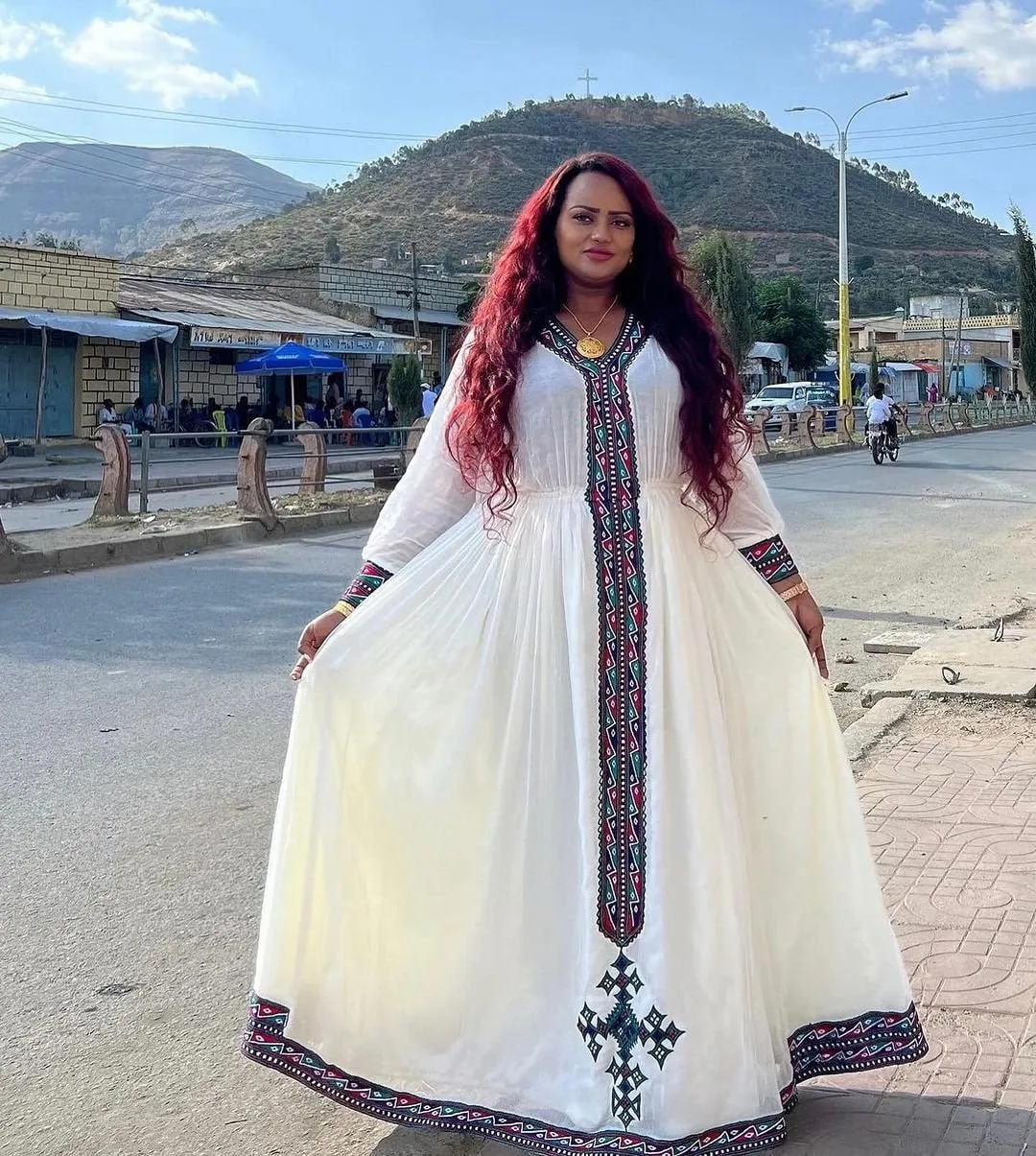 Simplicity Refined Handwoven Menen Fabric Cultural Dress Habesha Kemis Habesha Libs es0069