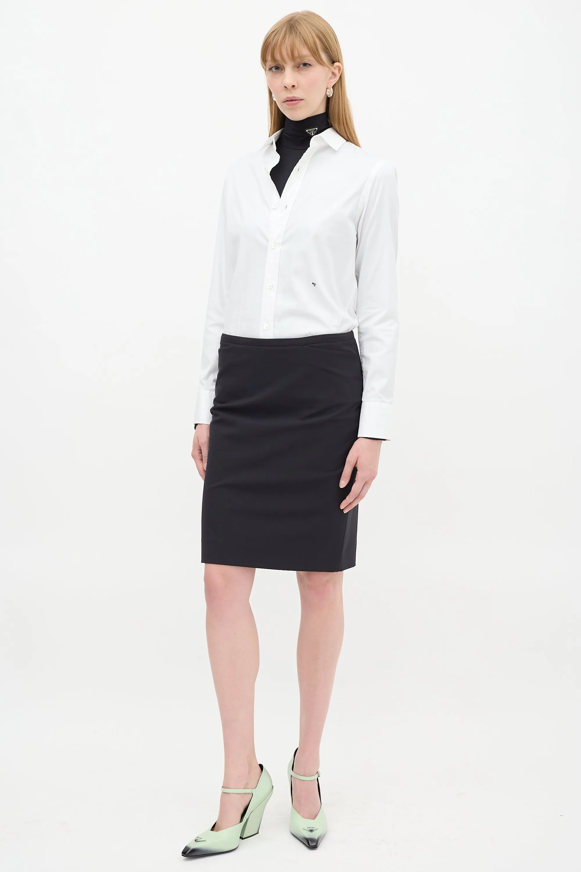 Sport Black Nylon Midi Pencil Skirt