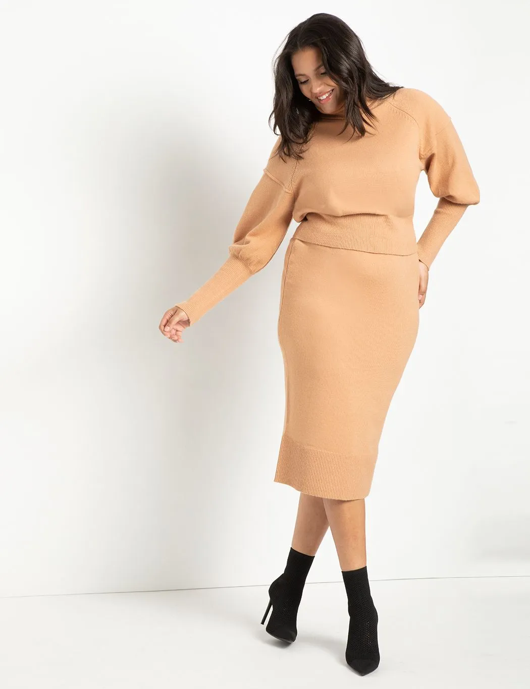 Sweater Pencil Skirt in Tan