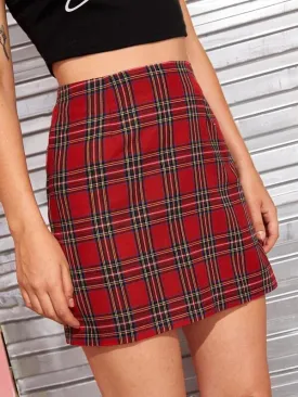 Tartan Print High Waist Mini Pencil Skirt