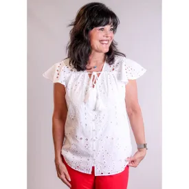 Tribal Cap Sleeve Button Down Blouse