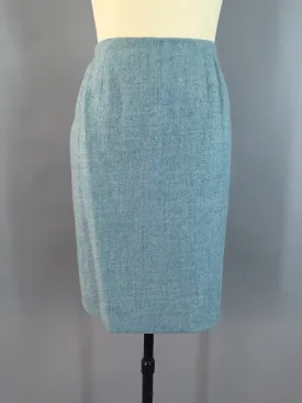 Vintage 1960s Wool Pencil Skirt / Aqua Blue