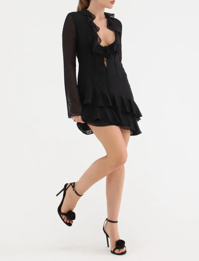 Waterfall Mini Dress | Black Clip Dot