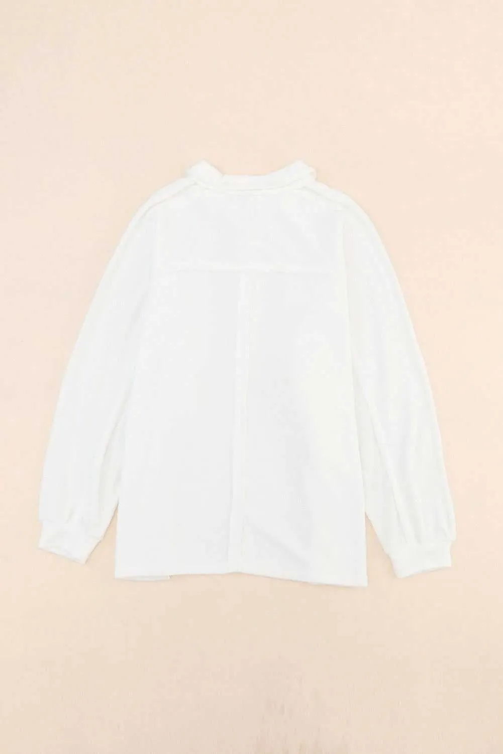 White Plus Size Long Sleeve Flap Pocket Henley Top