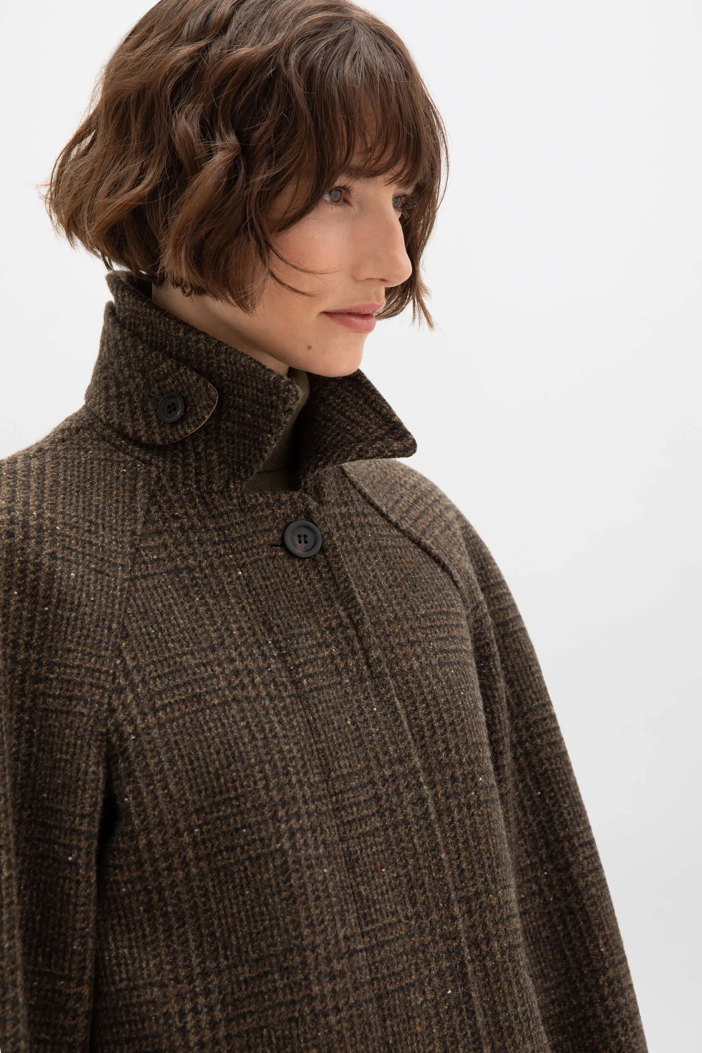 Women's Balmacaan Coat | Olive Glen Check