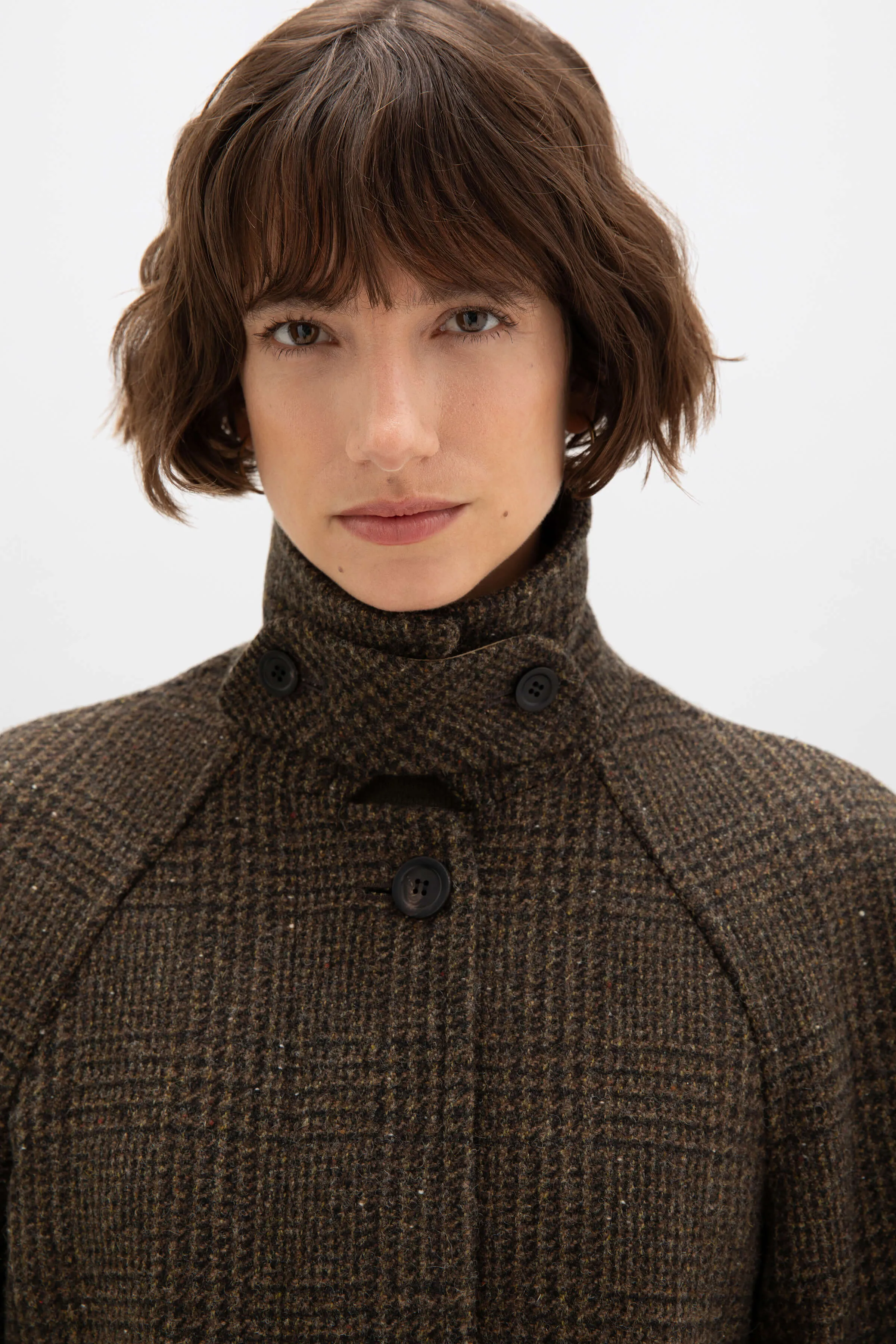 Women's Balmacaan Coat | Olive Glen Check