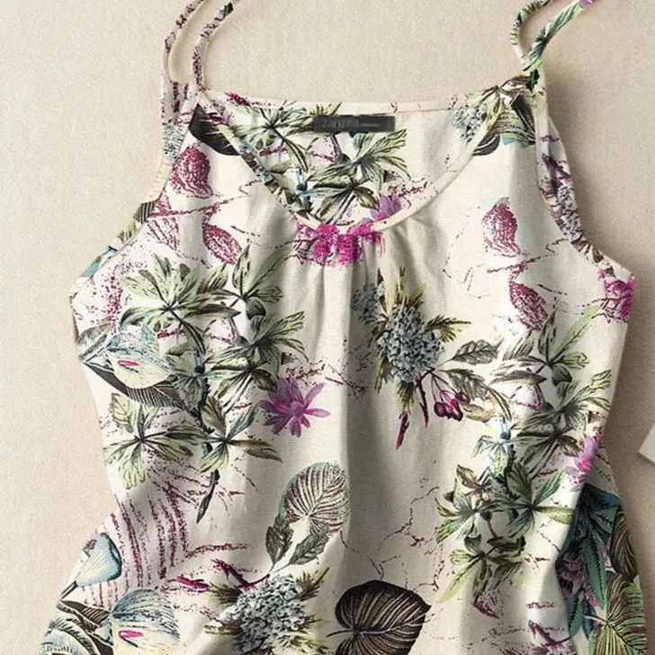 Womens Floral Print Spaghetti Strap Boho Cami Loose Fit Top