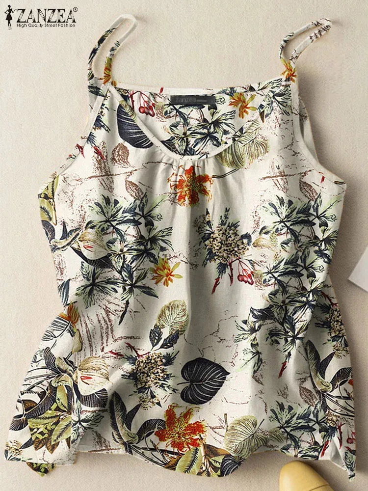 Womens Floral Print Spaghetti Strap Boho Cami Loose Fit Top