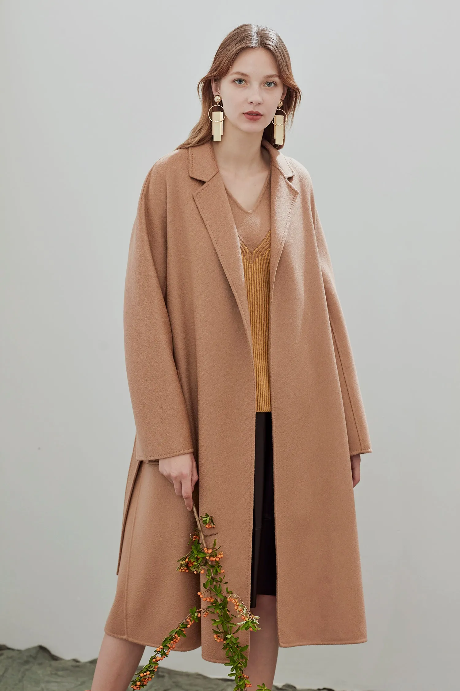 Women's hand-sewn pure cashmere double-face coat