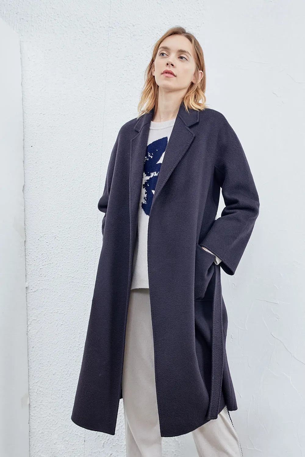 Women's hand-sewn pure cashmere double-face coat