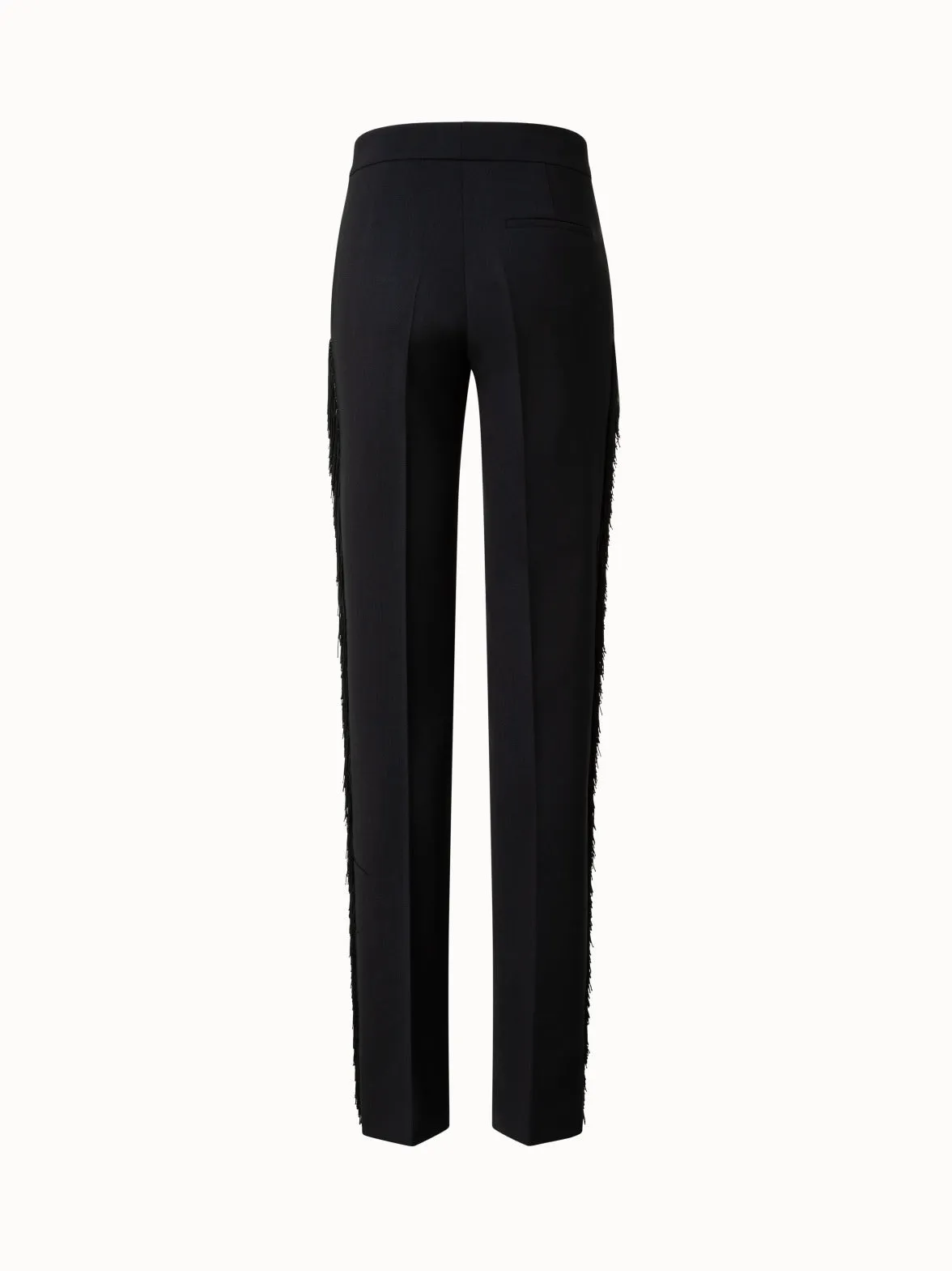 Wool Stretch Crêpe Straight Leg Pants with Side Seam Fringes