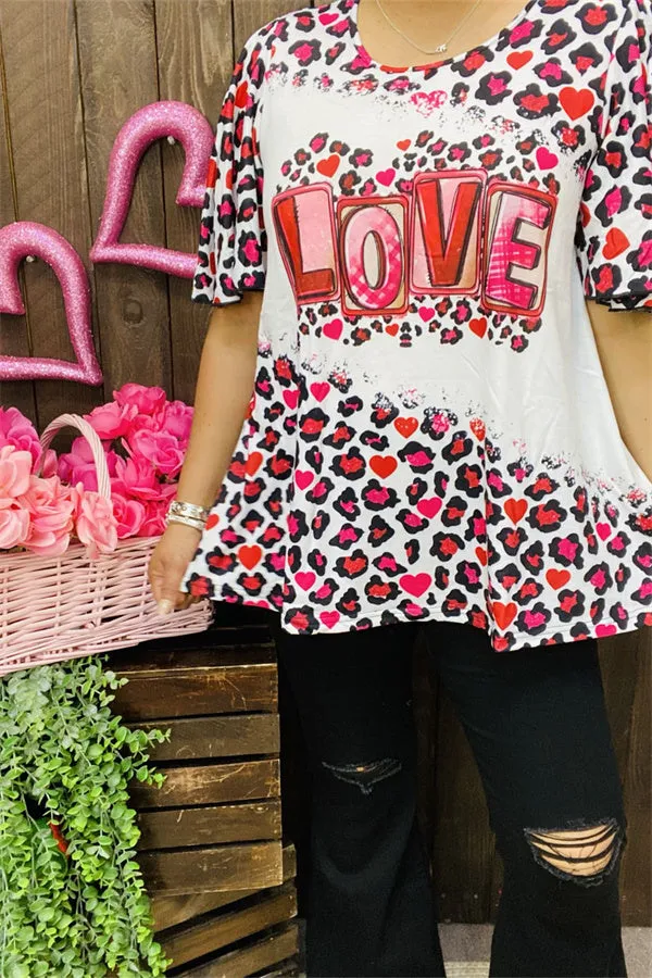 XCH14606 LOVE leopard printed short sleeve t-shirt